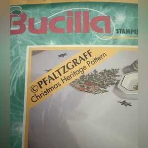 Bucilla, Pfaltzgraff Christmas Heritage needlepoint tablecloth, DIY, embroidery